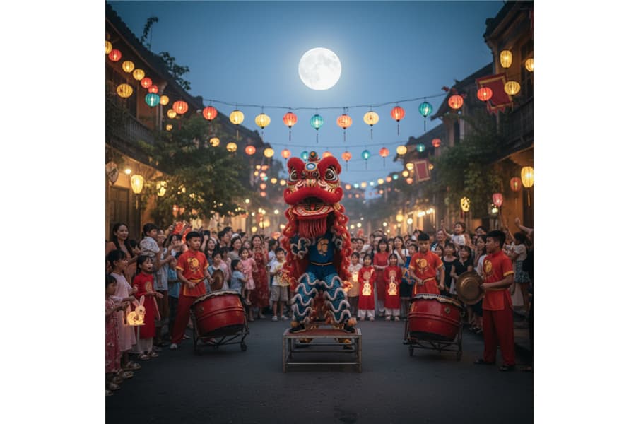 Ảnh: múa lân trong ngày Tết Trung Thu